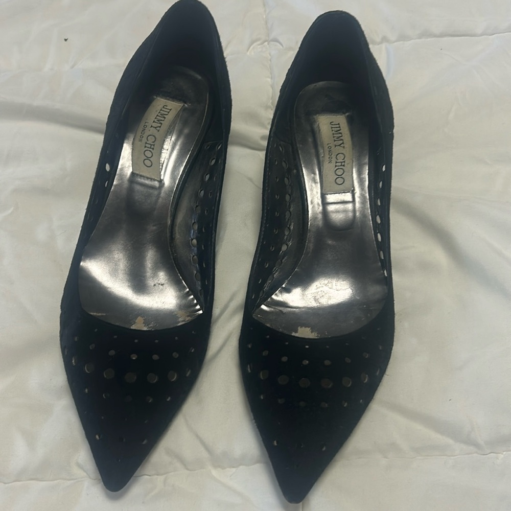 Well loved Jimmy Choo size 9 kitten heel suede